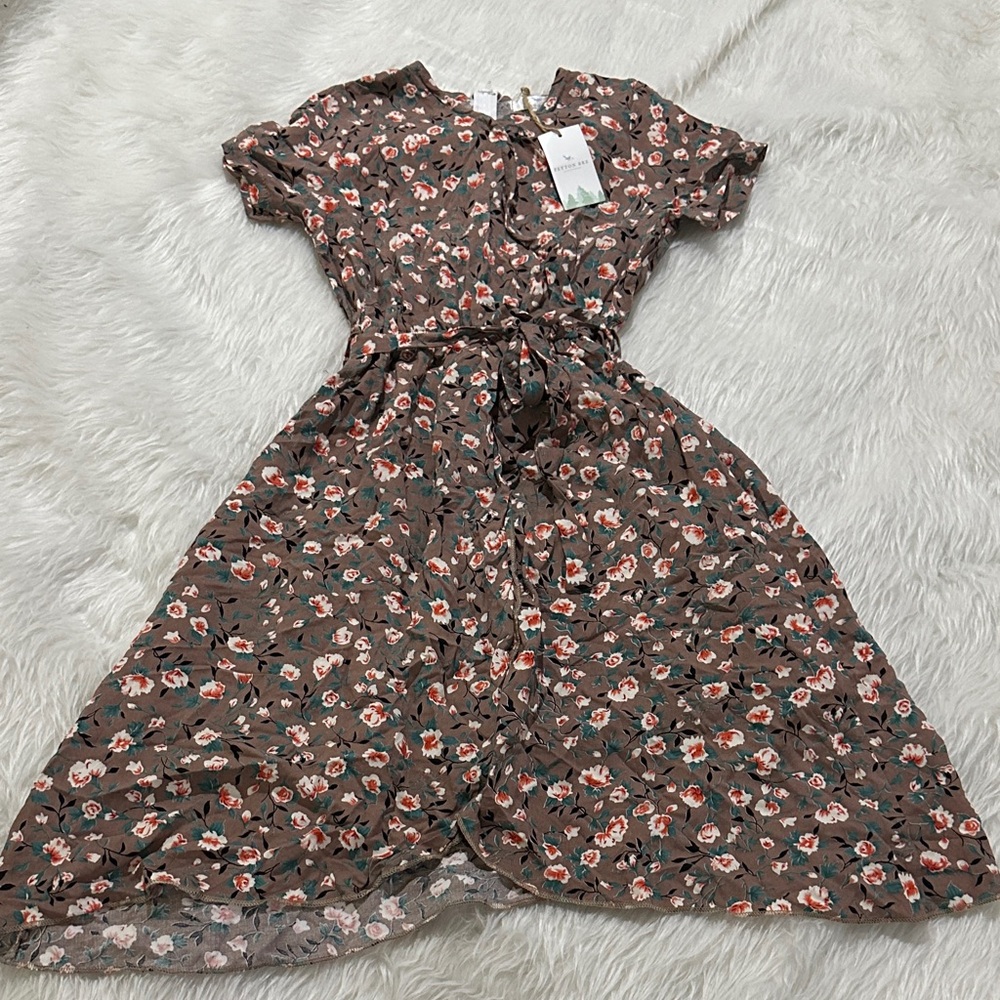 Charming Floral Kids Dress in Brown